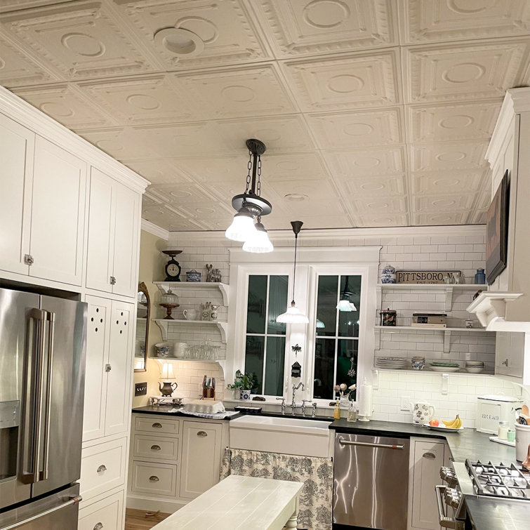 Romanesque White Polystyrene Glue-up Ceiling Tile 1.6 ft x 1.6 ft