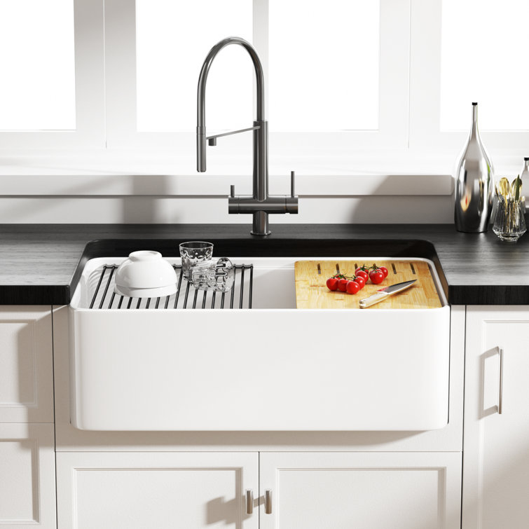 Yorkshire 30" White Fireclay Farmhouse Kitchen Sink with Accessories