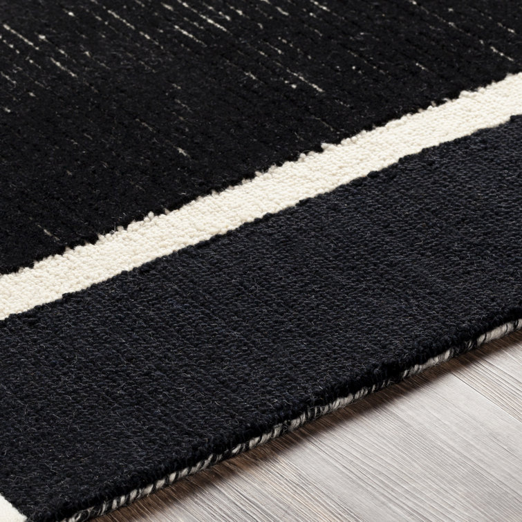 Mid-Century Modern Black and Cream Hand-Tufted Wool Area Rug 8'10"x12'