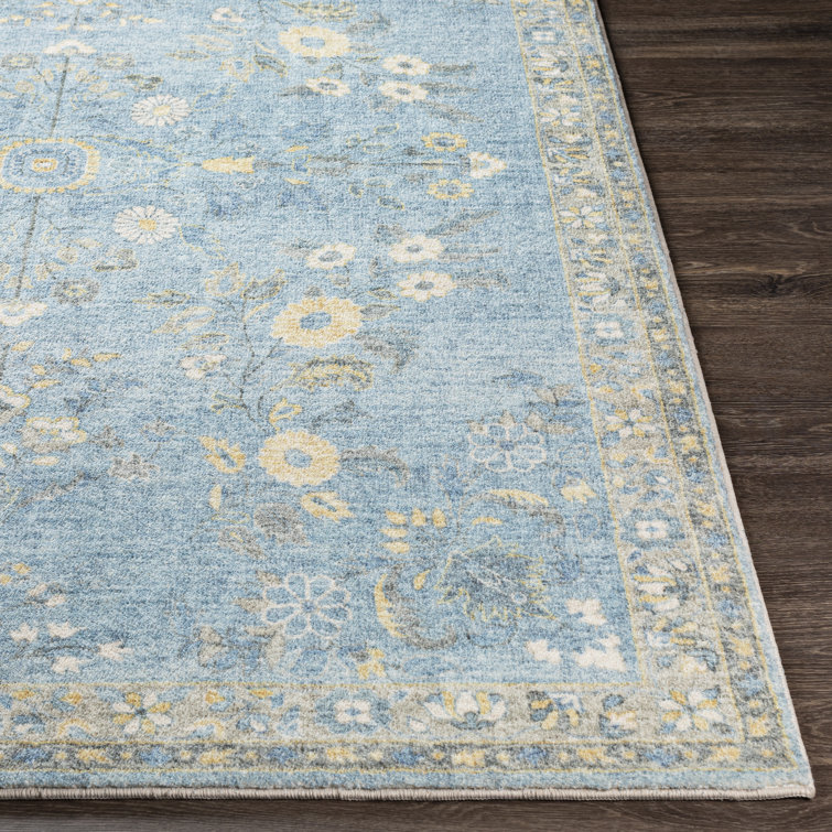 Blue Rectangular Oriental Synthetic Easy Care Rug