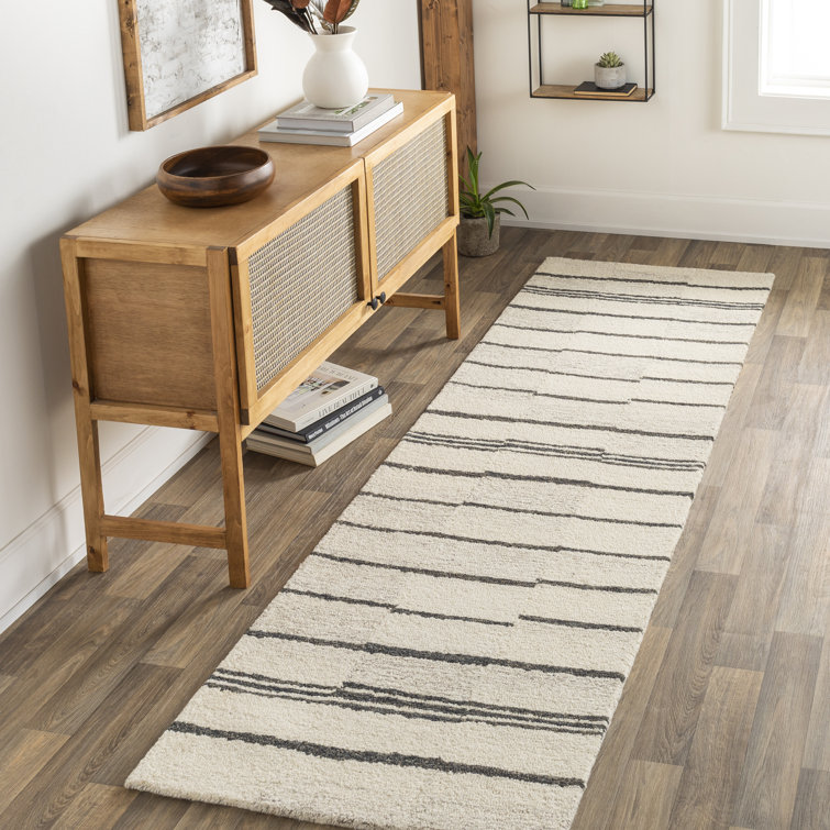 Uptown Hand-Tufted Black and Cream Wool Runner Rug 2'6" x 10'