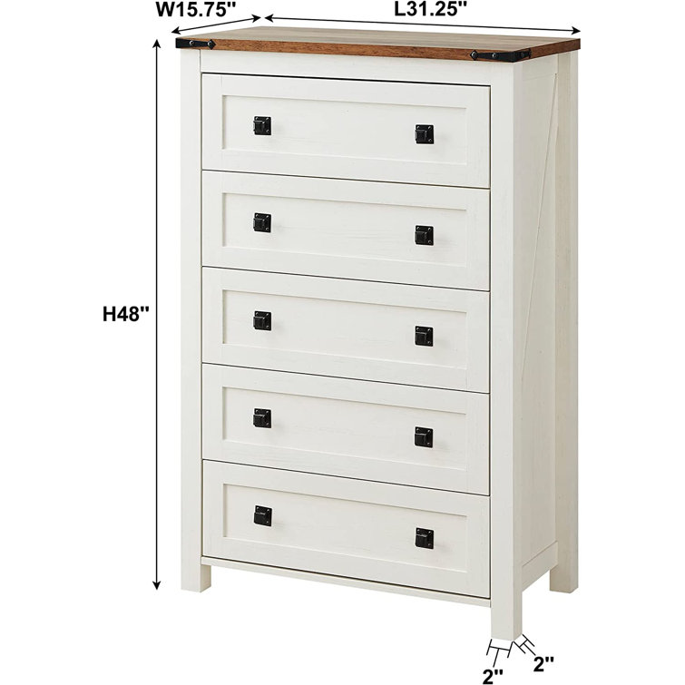 Antique White Farmhouse Vertical 5-Drawer Wood Dresser