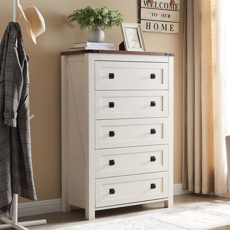 Antique White Farmhouse Vertical 5-Drawer Wood Dresser