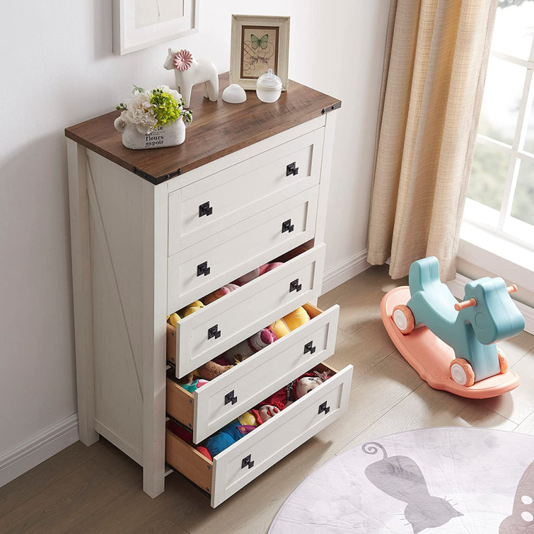 Antique White Farmhouse Vertical 5-Drawer Wood Dresser