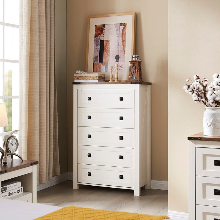 Antique White Farmhouse Vertical 5-Drawer Wood Dresser