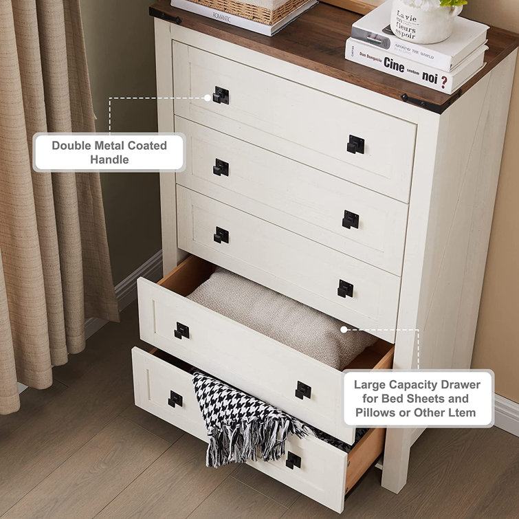 Antique White Farmhouse Vertical 5-Drawer Wood Dresser