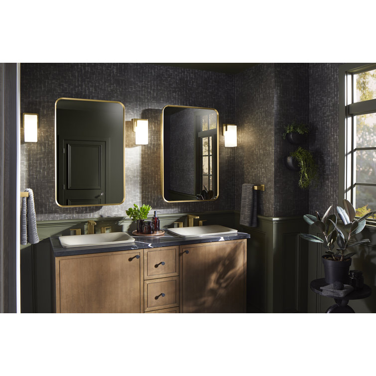Moderne Brushed Gold Rectangular Framed Medicine Cabinet with Mirror