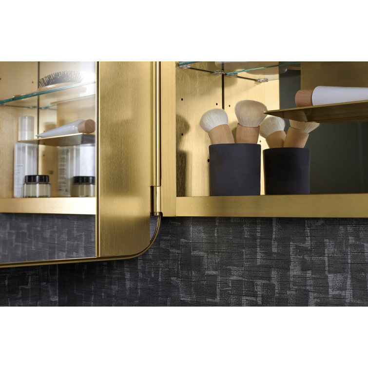 Moderne Brushed Gold Rectangular Framed Medicine Cabinet with Mirror