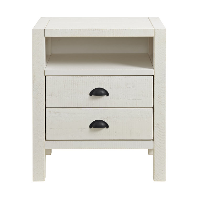 Arden 22" Driftwood White Pine 2-Drawer Nightstand with Open Shelf