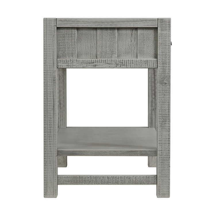 Arden Driftwood Gray Solid Pine 2-Drawer Nightstand with Shelf