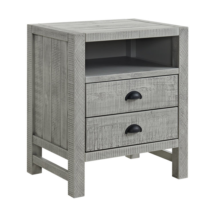Arden Driftwood Gray 2-Drawer Pine Wood Nightstand with Open Shelf