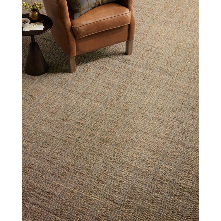 Hand-Woven Mocha and Natural Wool Cotton Rectangular Area Rug