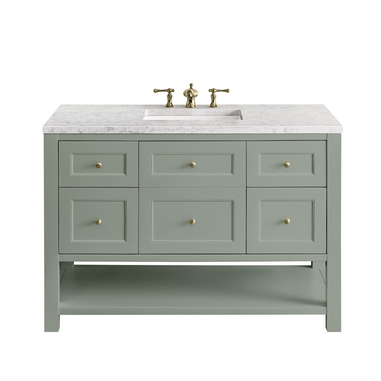 Smokey Celadon Solid Wood Single Vanity with Brass Hardware