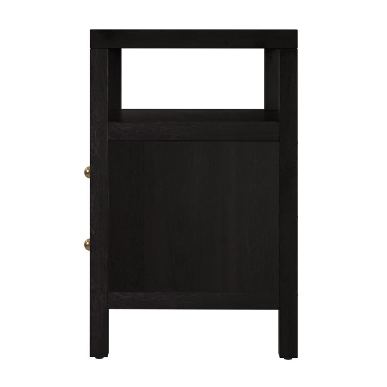 Antique Coffee 2-Drawer Wide Nightstand with Open Shelf
