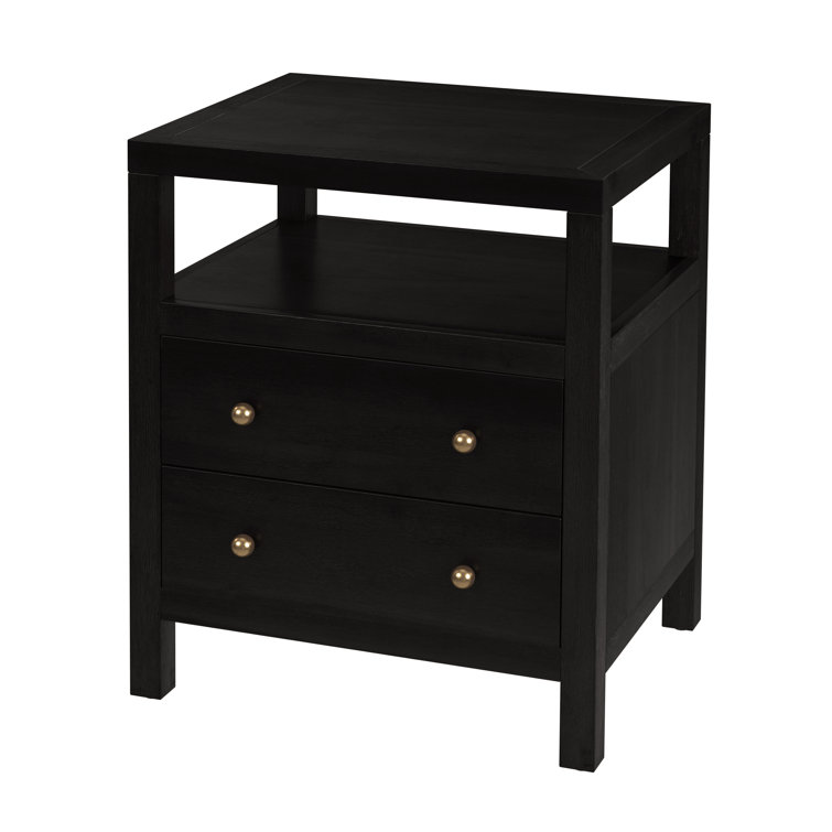 Antique Coffee 2-Drawer Wide Nightstand with Open Shelf