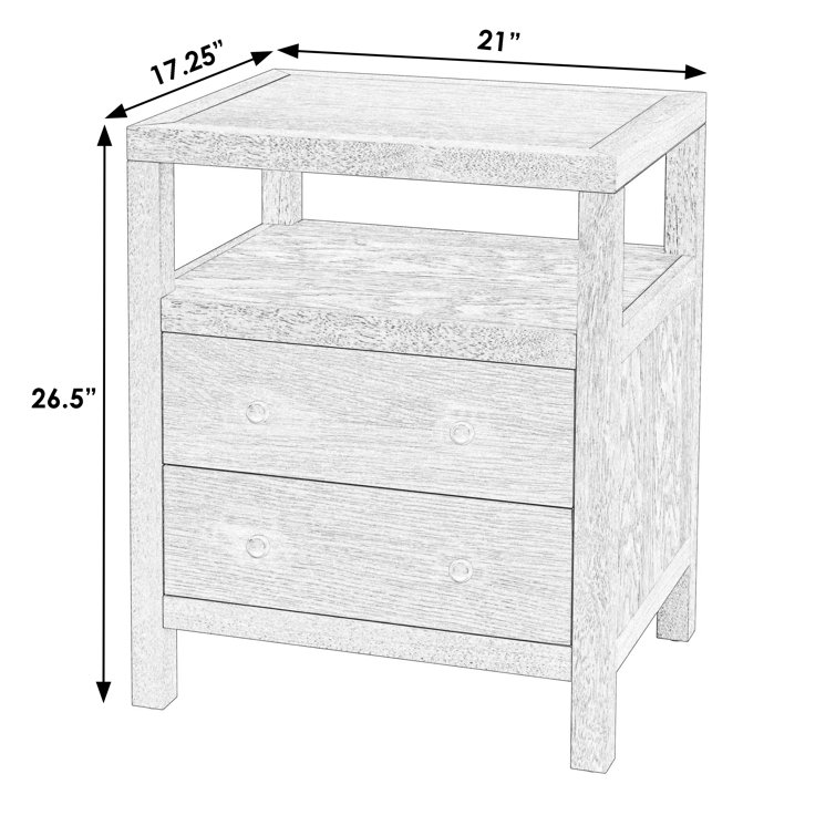 Nora Antique Taupe 2-Drawer Acacia Wood Nightstand
