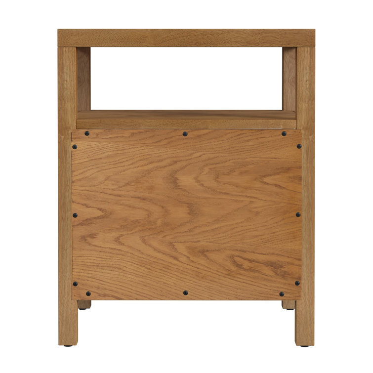 Natural Acacia Wood 2-Drawer Nightstand with Open Shelf