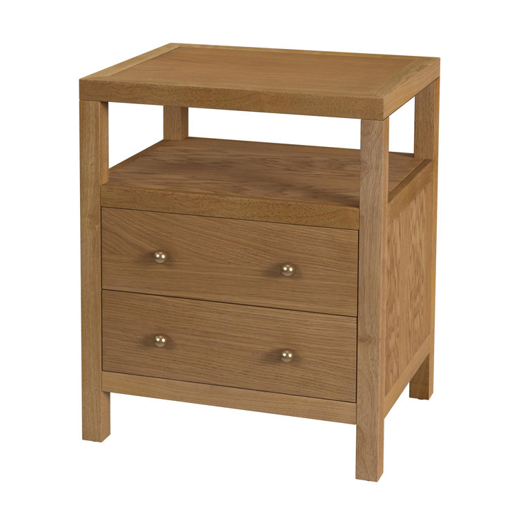 Natural Acacia Wood 2-Drawer Nightstand with Open Shelf