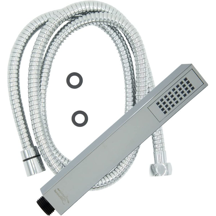 Polished Chrome Square Handheld Shower Head with Hose