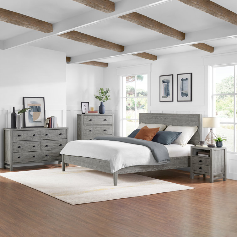 Arden Driftwood Gray Pine Wood 4-Piece King Bedroom Set