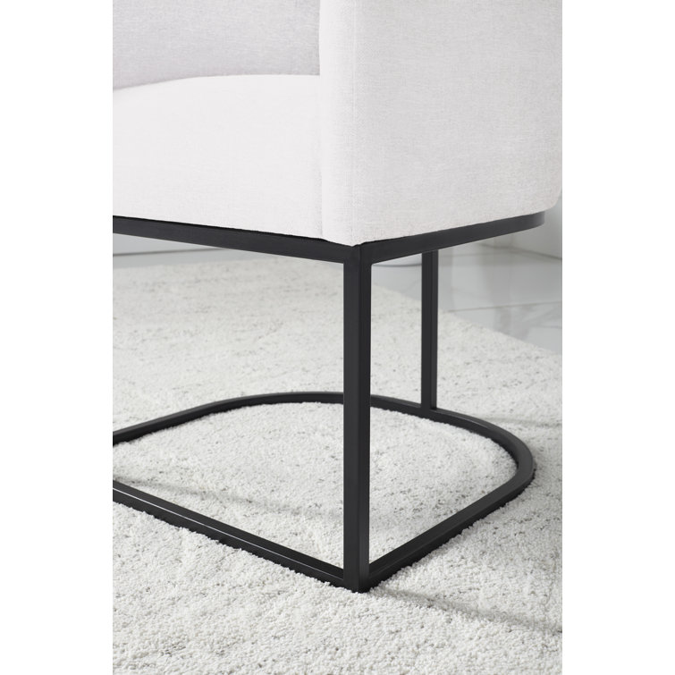 White Upholstered Arm Chair with Metal Legs