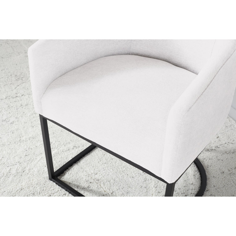 White Upholstered Arm Chair with Metal Legs