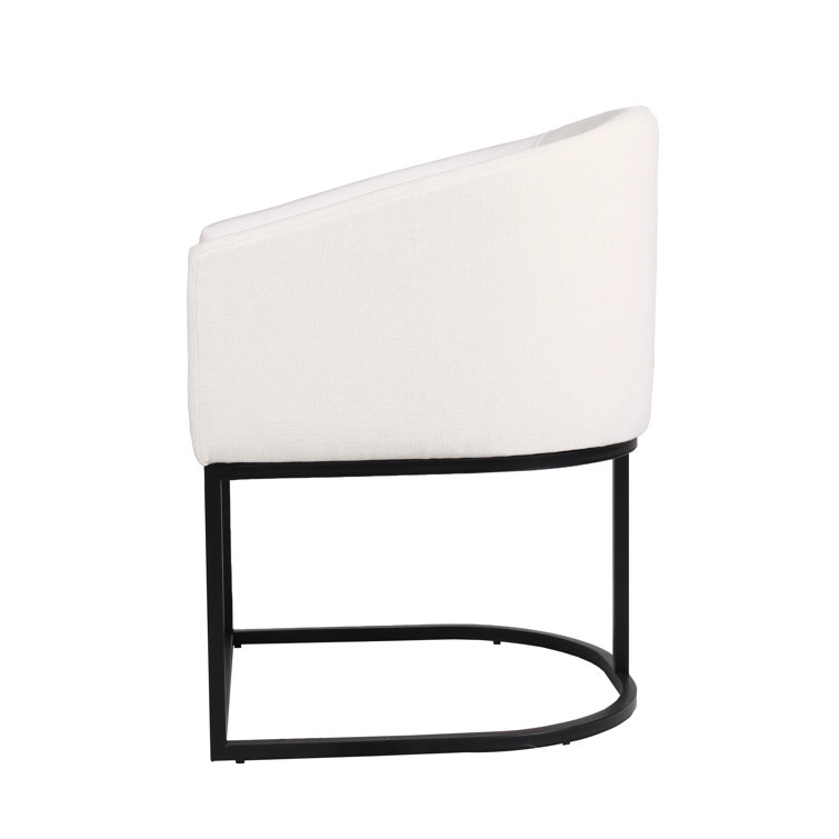 White Upholstered Arm Chair with Metal Legs