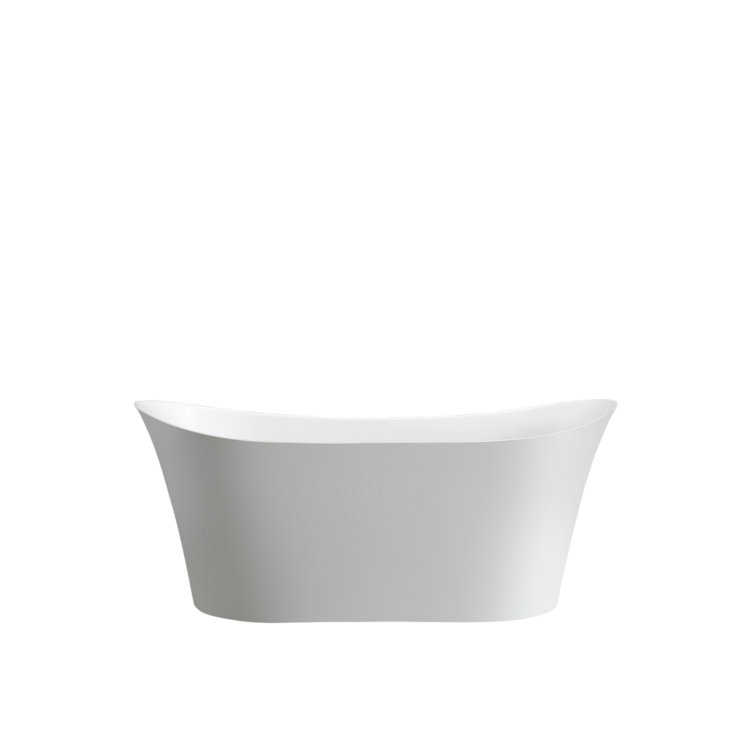 67" White Acrylic Freestanding Soaking Bathtub with Gold Trim