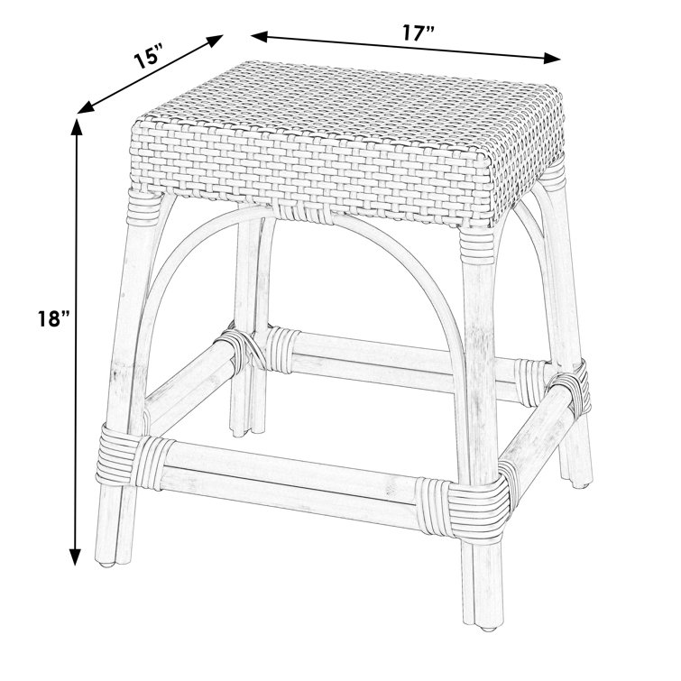 White and Navy Dot Natural Rattan Backless Stool