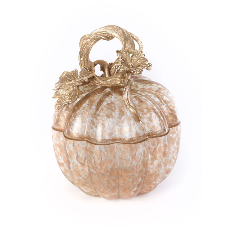 Gold and Clear Glass Pumpkin Shaped Decorative Canister