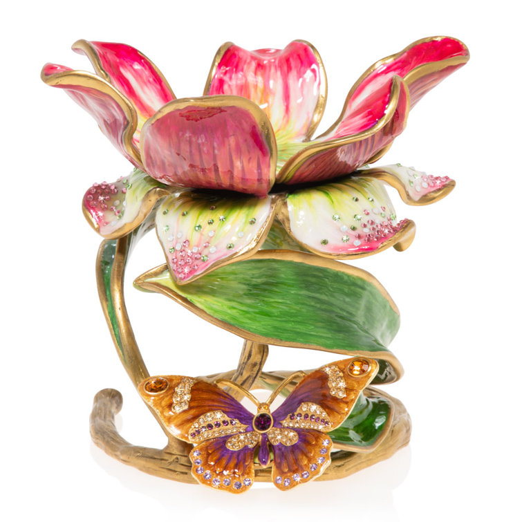 Aimee Floral Polished Brass 7" Pillar Candle Holder