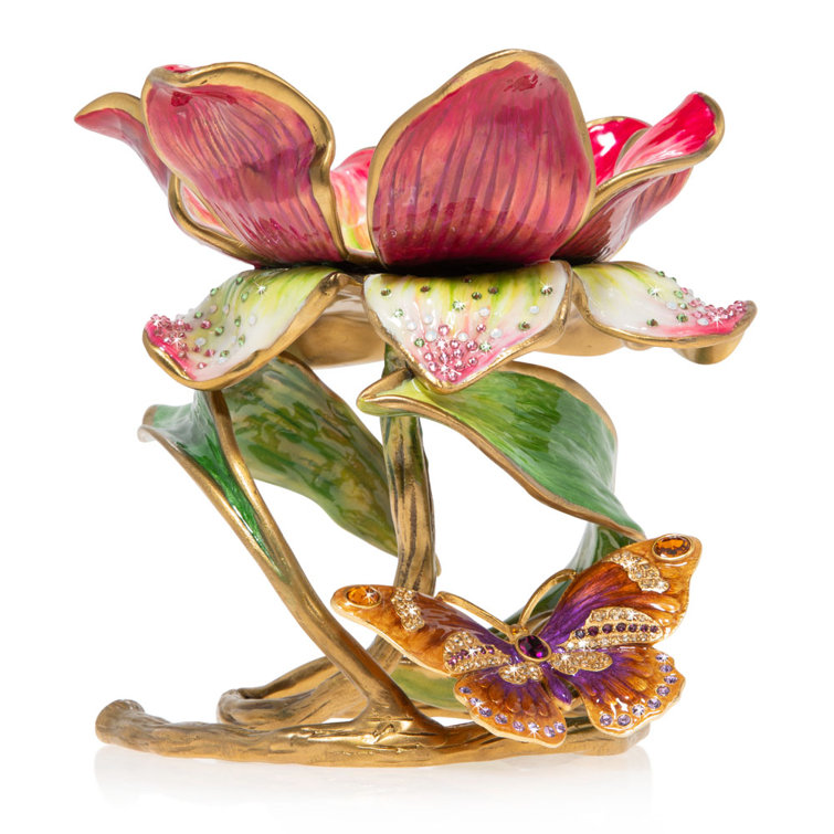 Aimee Floral Polished Brass 7" Pillar Candle Holder