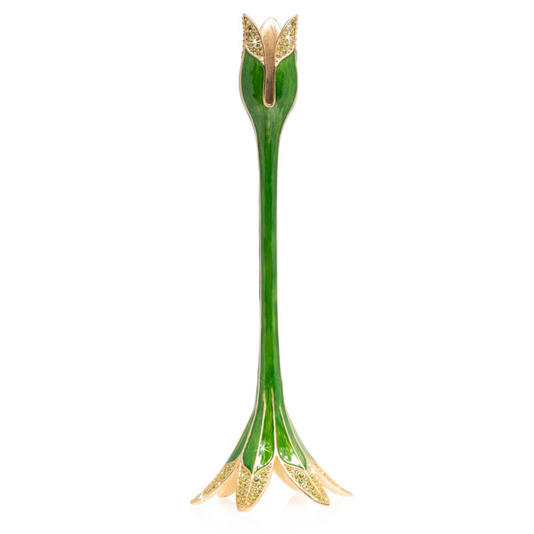 Fern Green and Gold Tall Tulip Candlestick Holder