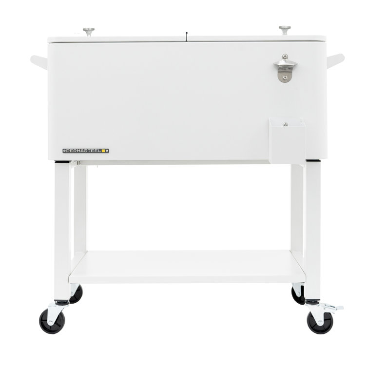 White Powder-Coated Steel 80-Quart Rolling Outdoor Patio Cooler with Wheels