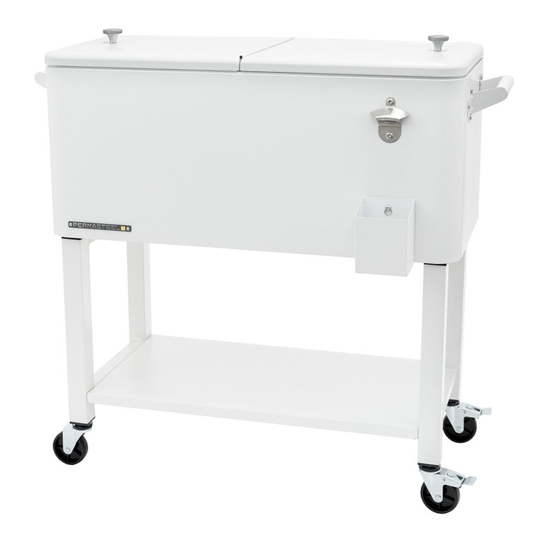 White Powder-Coated Steel 80-Quart Rolling Outdoor Patio Cooler with Wheels