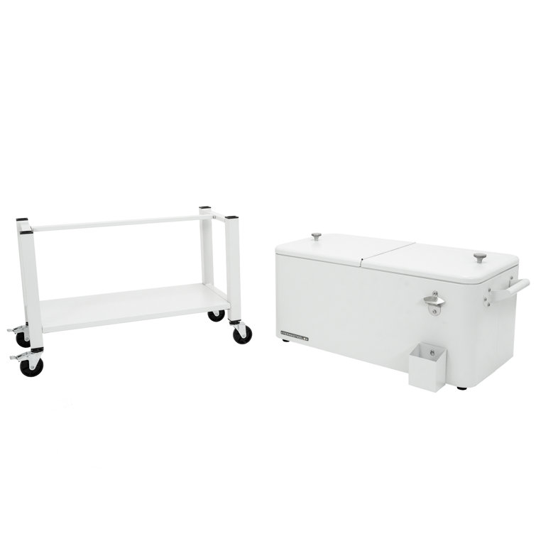 White Powder-Coated Steel 80-Quart Rolling Outdoor Patio Cooler with Wheels