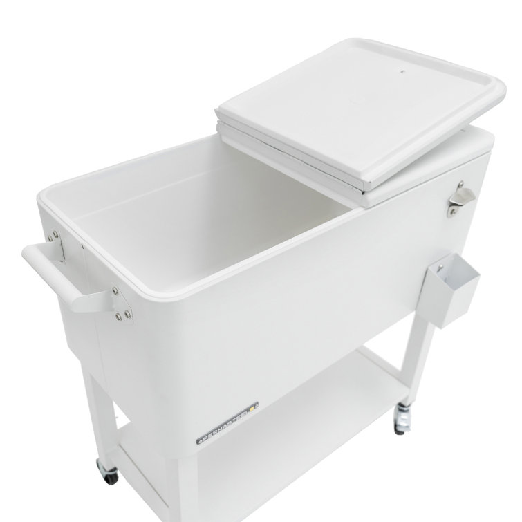 White Powder-Coated Steel 80-Quart Rolling Outdoor Patio Cooler with Wheels