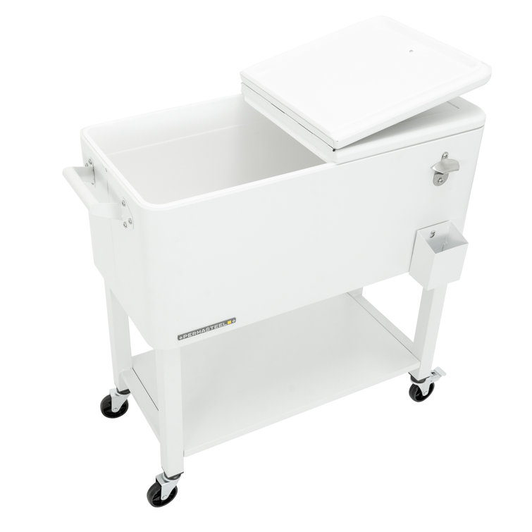 White Powder-Coated Steel 80-Quart Rolling Outdoor Patio Cooler with Wheels