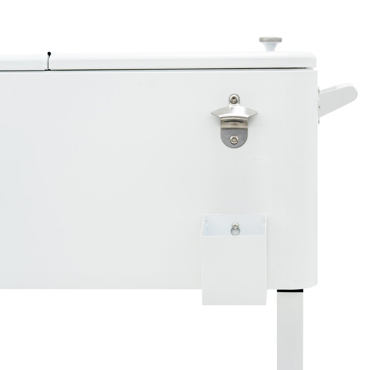 White Powder-Coated Steel 80-Quart Rolling Outdoor Patio Cooler with Wheels