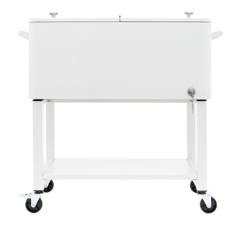 White Powder-Coated Steel 80-Quart Rolling Outdoor Patio Cooler with Wheels