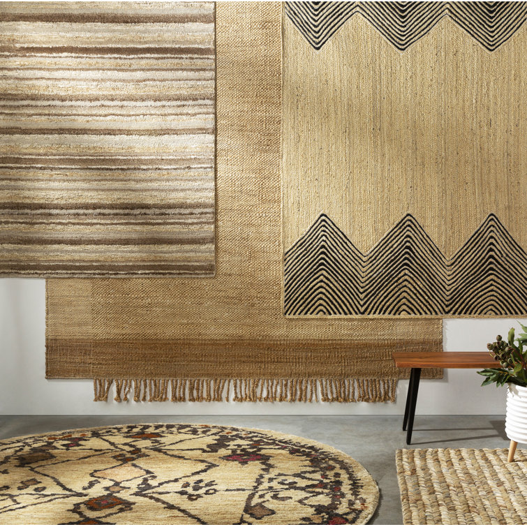 Handwoven Natural Jute Rectangular Rug with Braided Fringe - 5' x 7'