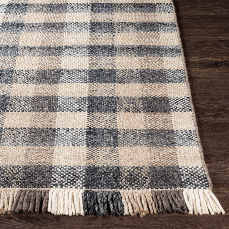 Handmade Gray and Beige Wool Plaid 5' x 7' Rug