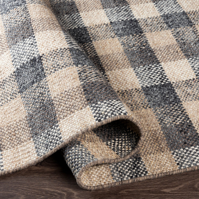 Handmade Gray and Beige Wool Plaid 5' x 7' Rug