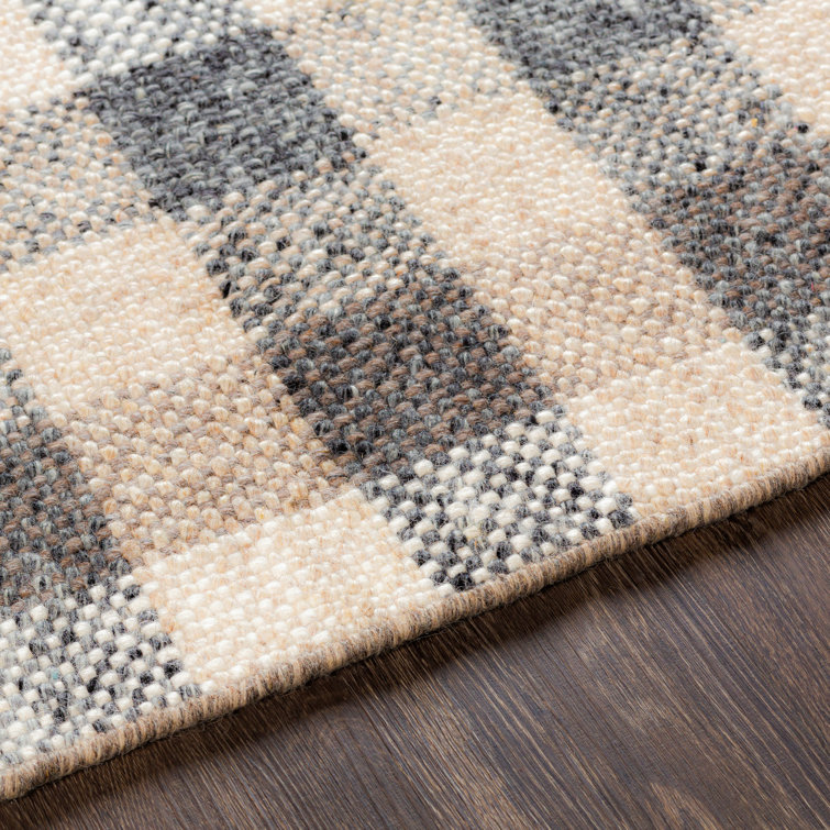 Handmade Gray and Beige Wool Plaid 5' x 7' Rug