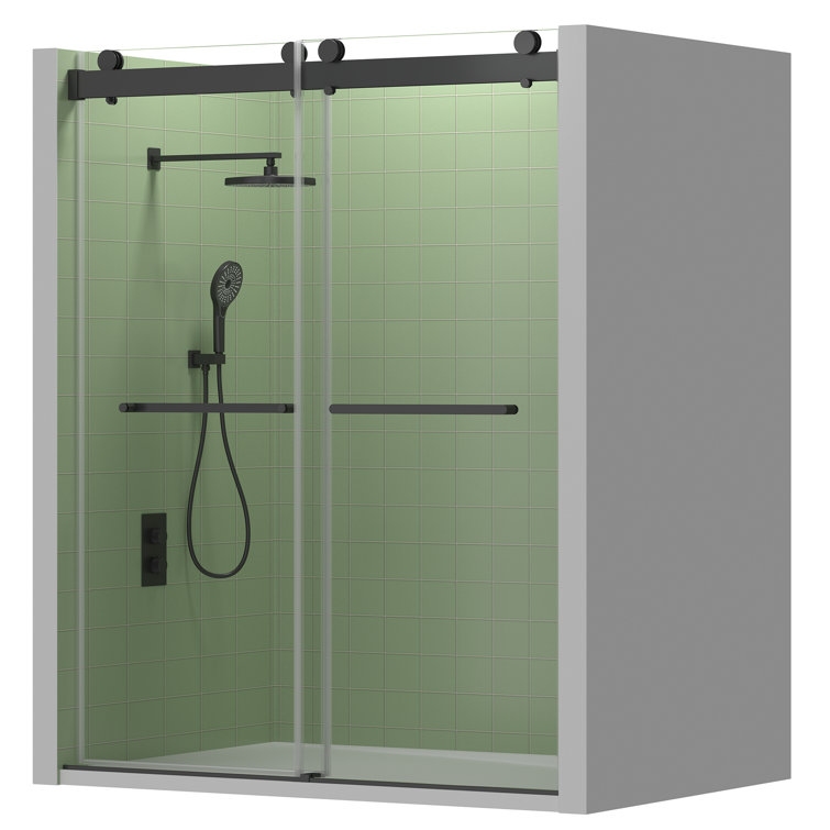 Matte Black 60" Frameless Sliding Shower Door with Tempered Glass