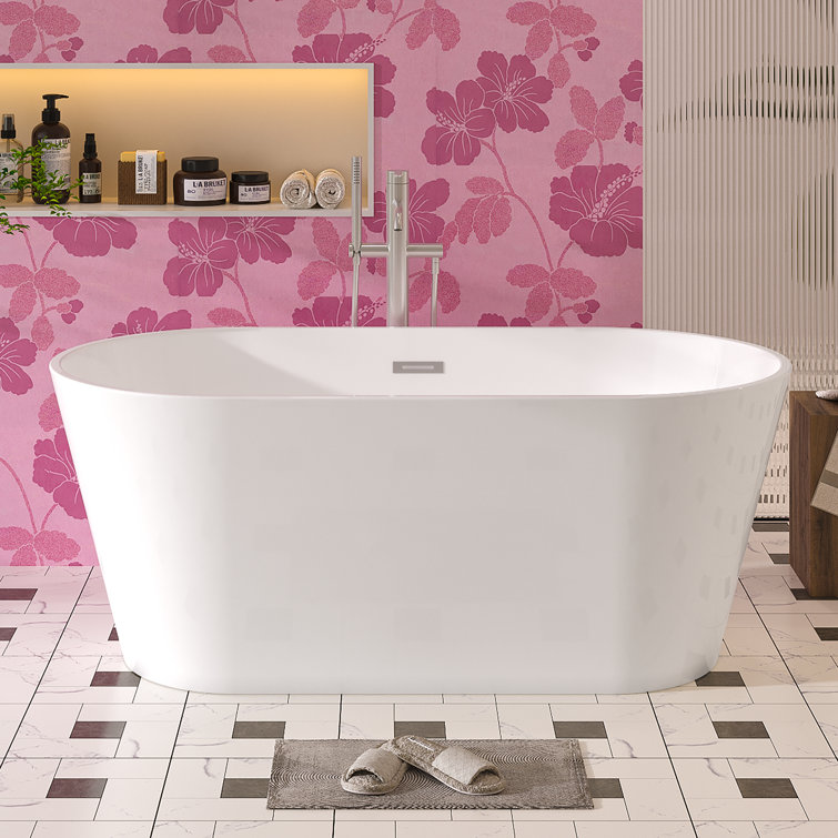 59'' White Freestanding Acrylic Soaking Bathtub