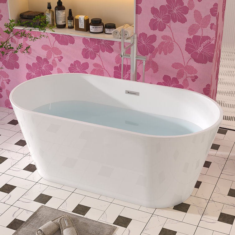 59'' White Freestanding Acrylic Soaking Bathtub
