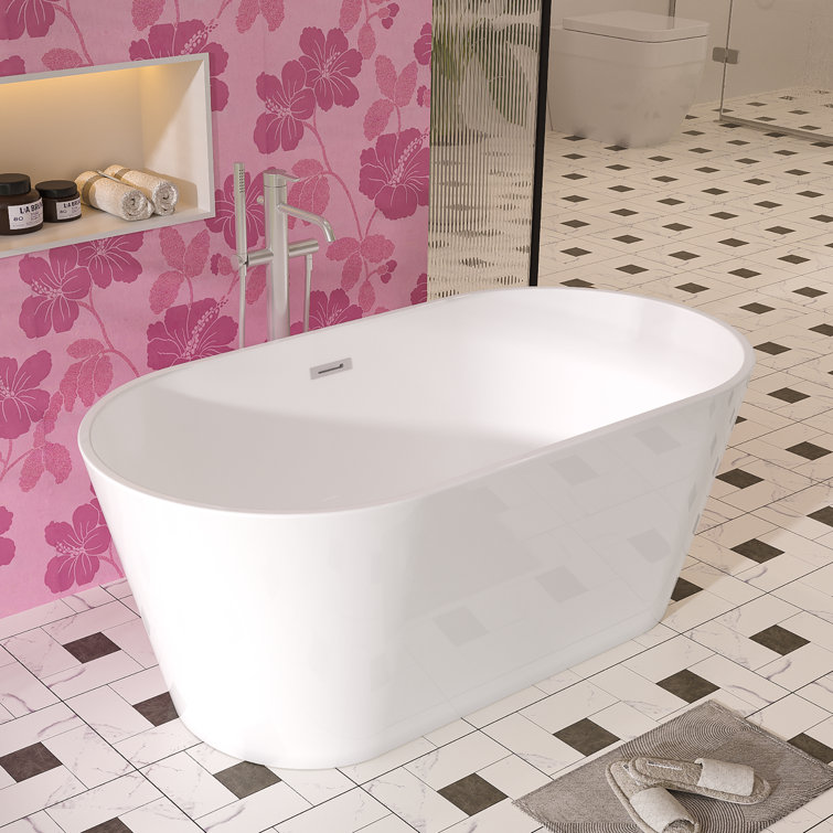 59'' White Freestanding Acrylic Soaking Bathtub