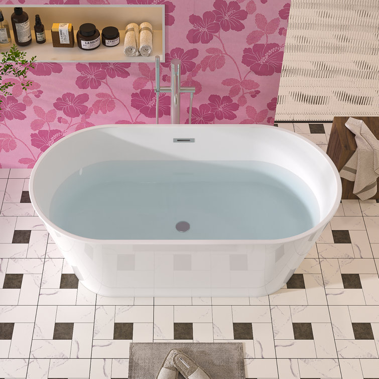 59'' White Freestanding Acrylic Soaking Bathtub