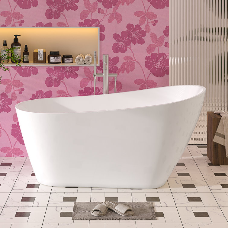63'' Glossy White Freestanding Acrylic Soaking Bathtub